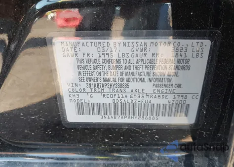 2017 Nissan Sentra Sv from USA, damaged, VIN 3N1AB7AP2HY288885
